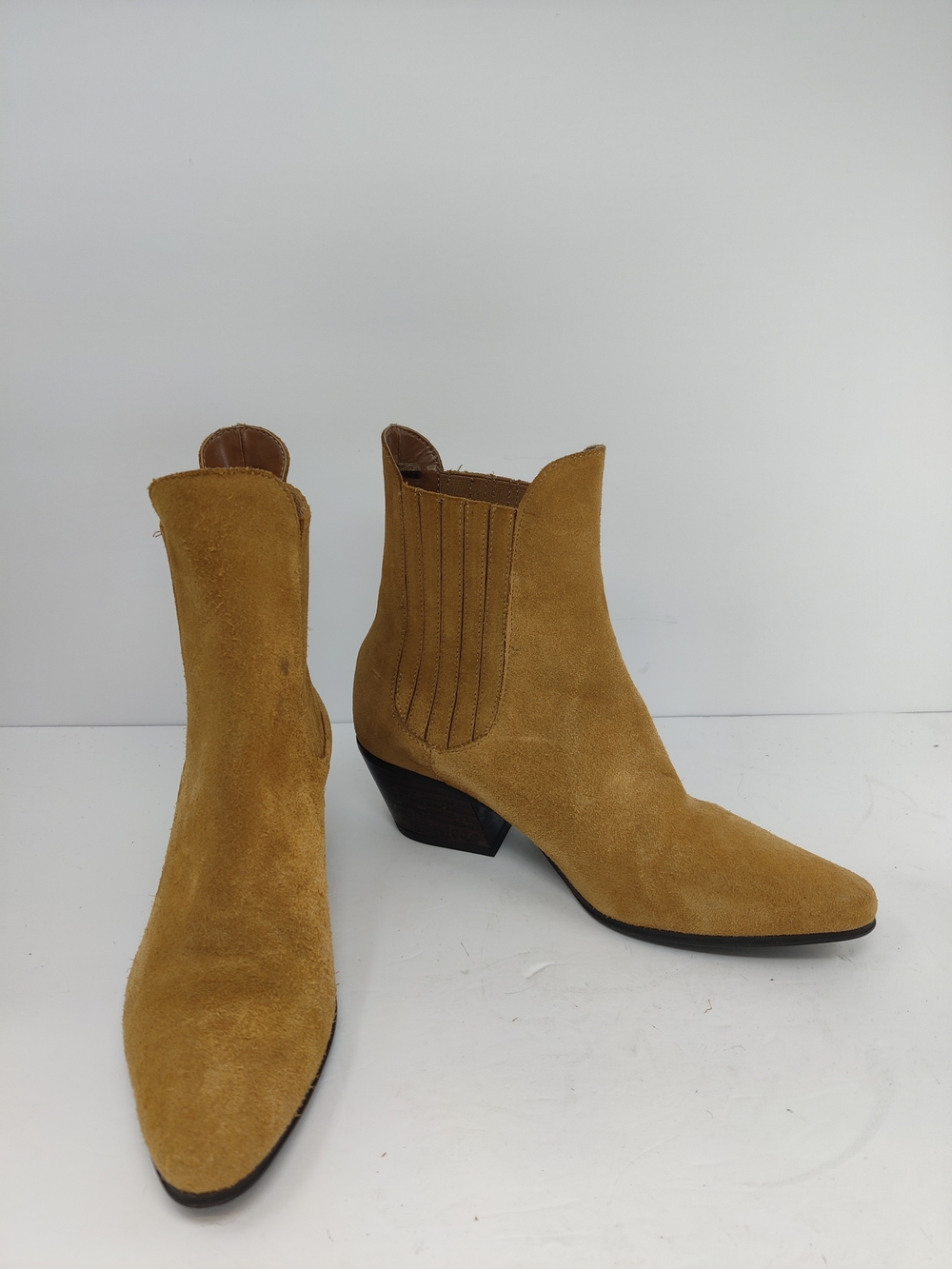 Zara Suede Cowboy Ankle Boots Camel Western Chelsea Cuban Heel Women’s 8 - Picture 2 of 16